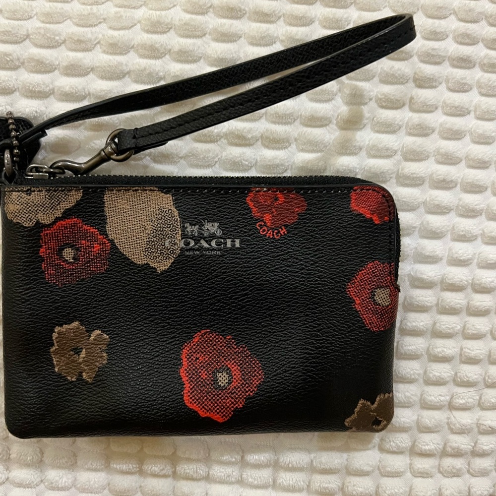 Coach Black Wristlet with Red Floral Design